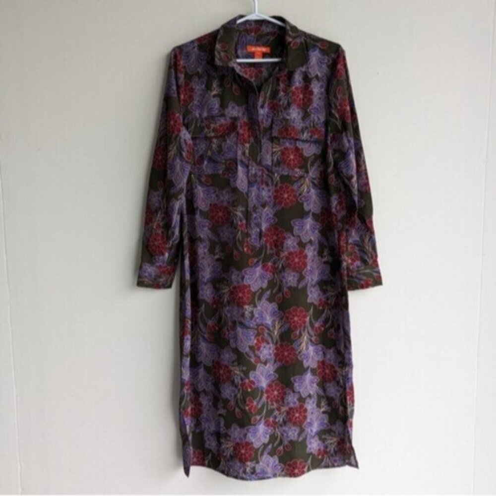 Floral long sleeve button down shirt dress